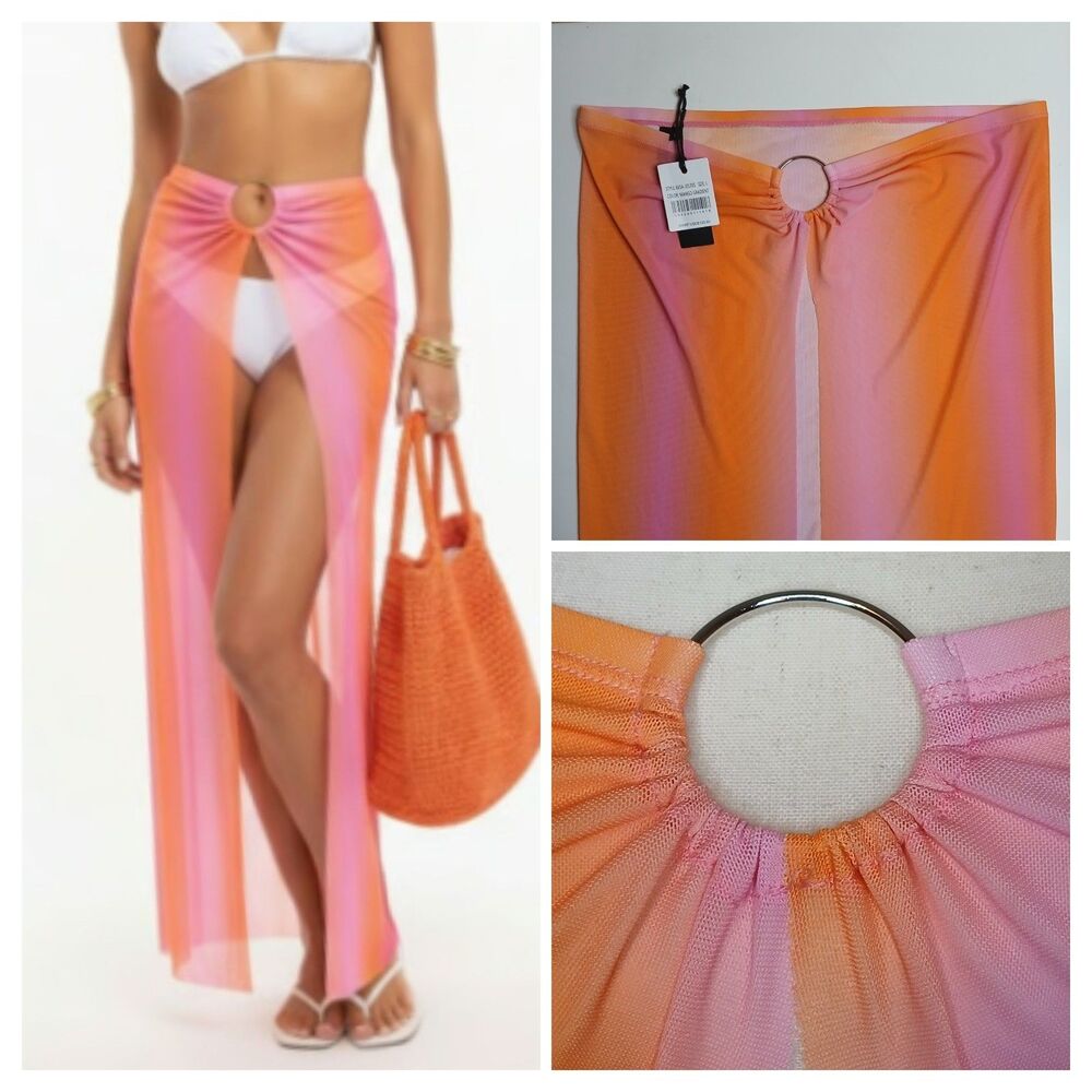 Kendall + Kylie Sz L Maxi Swim Coverup Open Front Pink/Orange Ombre NWT $120
